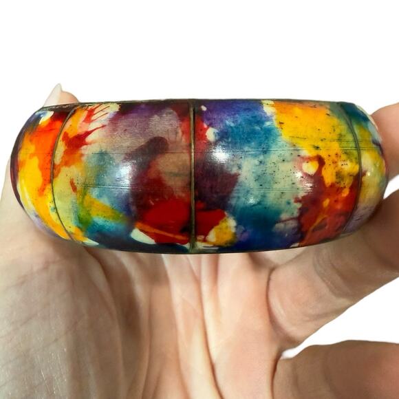 Bohemian Brass Bone Bracelet Chunky Wide Colorful Funky Artsy Bangle Hippie Cuff - Picture 4 of 8